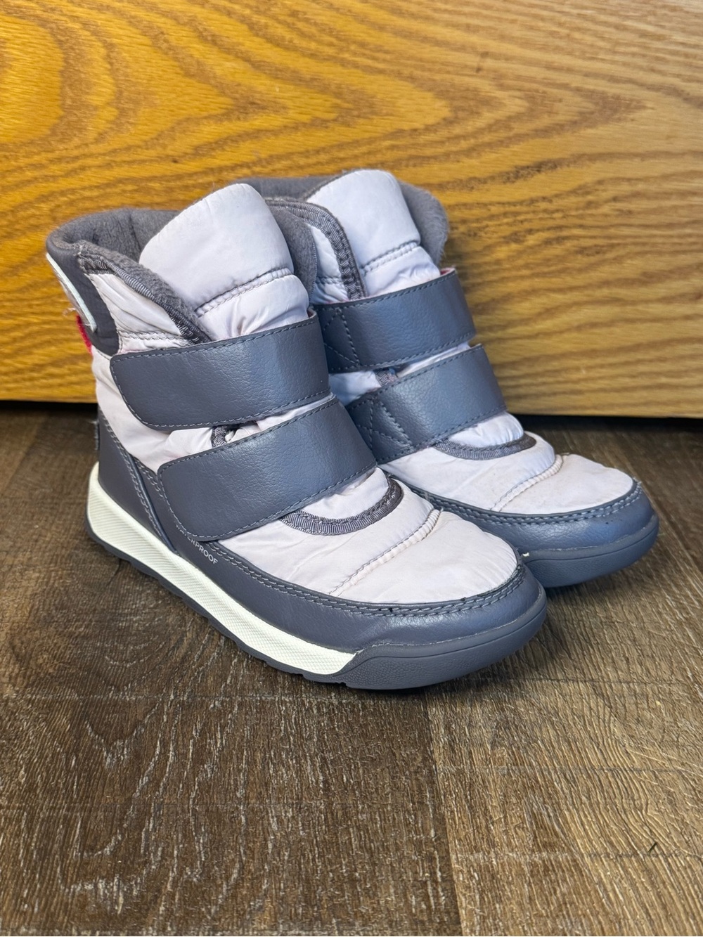 Sorel Girls Size 12 Pink & Gray Waterproof Winter Boots Hook & Loop